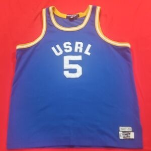 Blue USRL Tank Top with Yellow Trim